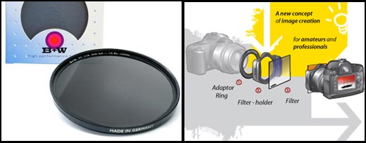 Left - Screw on neutral density filter. Right - The Cokin system